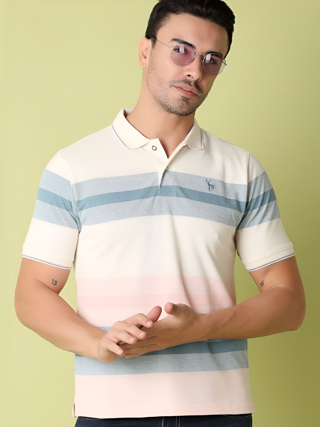 

V-Mart Men Striped Polo Collar T-shirt, Off white