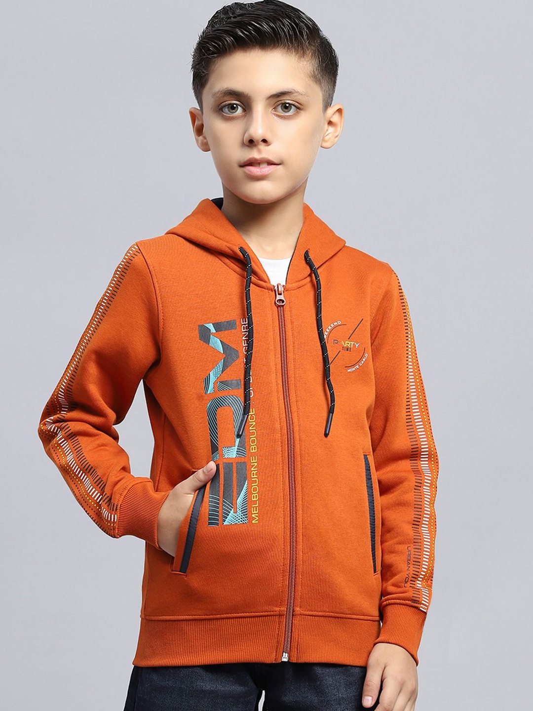 

Monte Carlo Boys Printed Hooded Cotton Sweatshirt, Rust