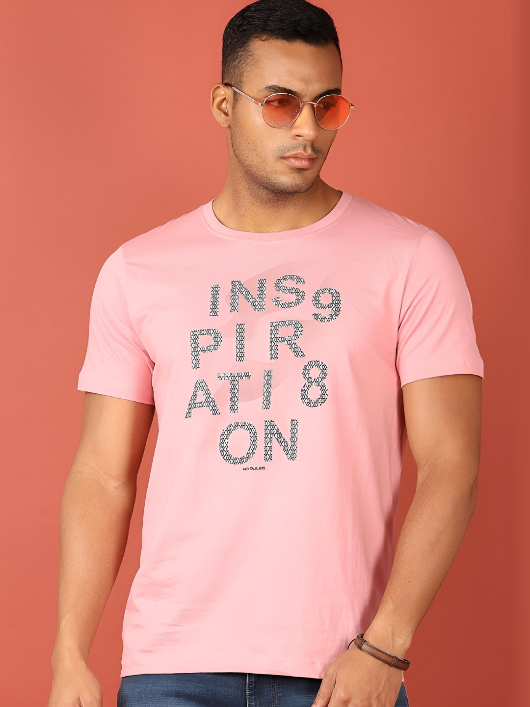 

V-Mart Men Typography Printed Round Neck Cotton T-shirt, Pink