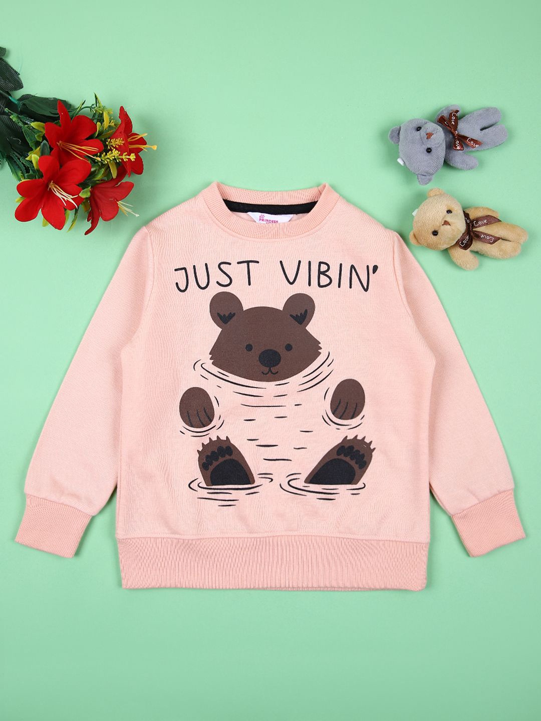 

V-Mart Girls Graphic Printed Sweatshirt, Peach