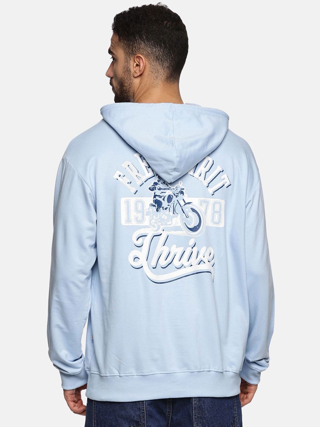 

The Roadster Lifestyle Co Men Printed Cotton Relaxed Fit Hooded Sweatshirts, Blue