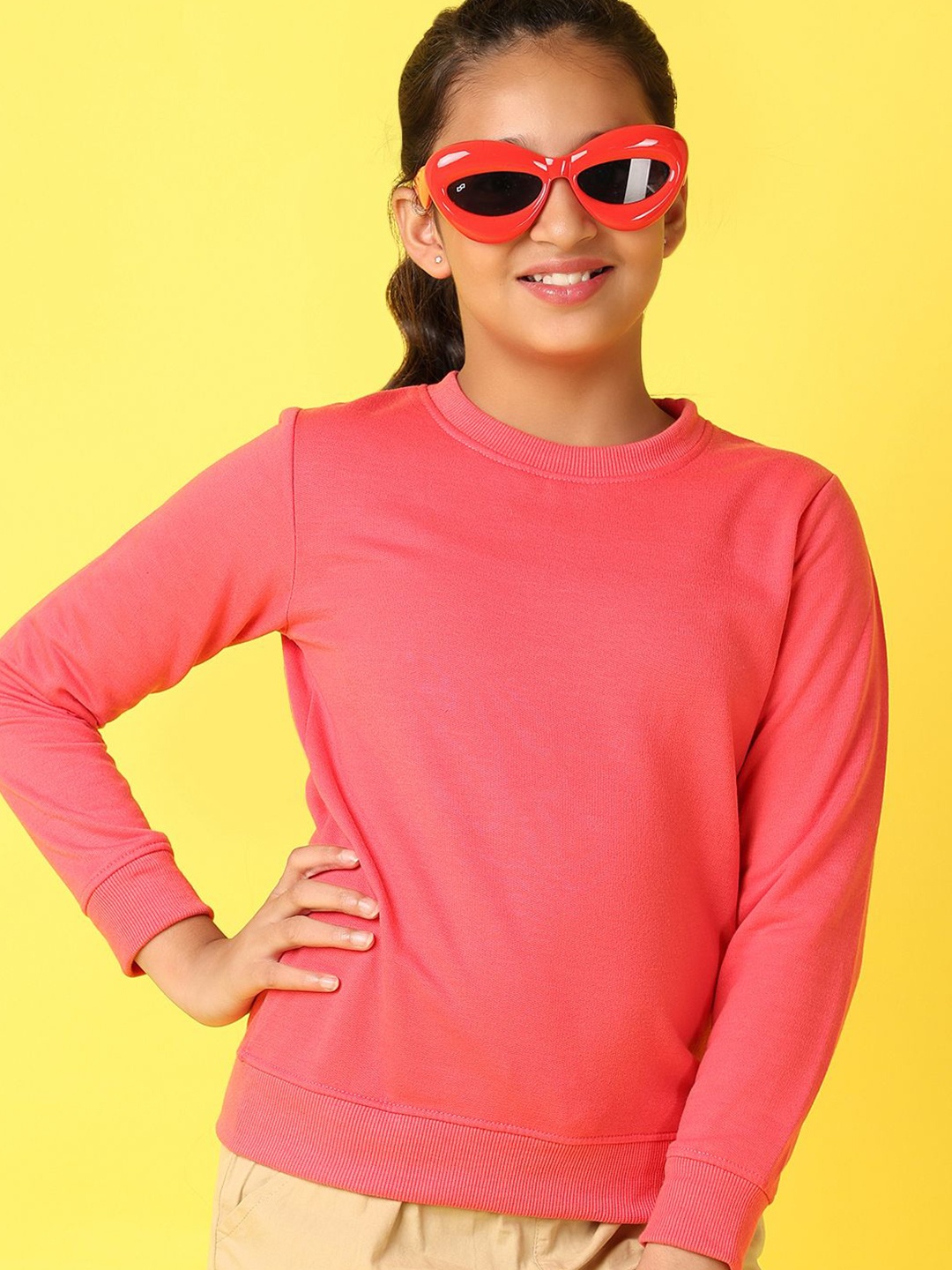 

V-Mart Girls Pink Round Neck Full Sleeves Pullover Printed Sweatshirt