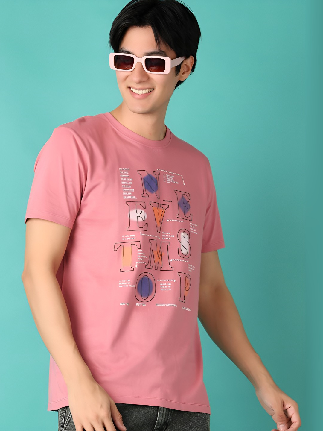 

V-Mart Men Typography Printed Round Neck Cotton T-shirt, Pink