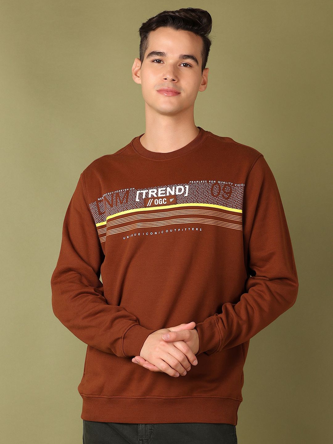 

V-Mart Men Typography Printed Sweatshirt, Rust