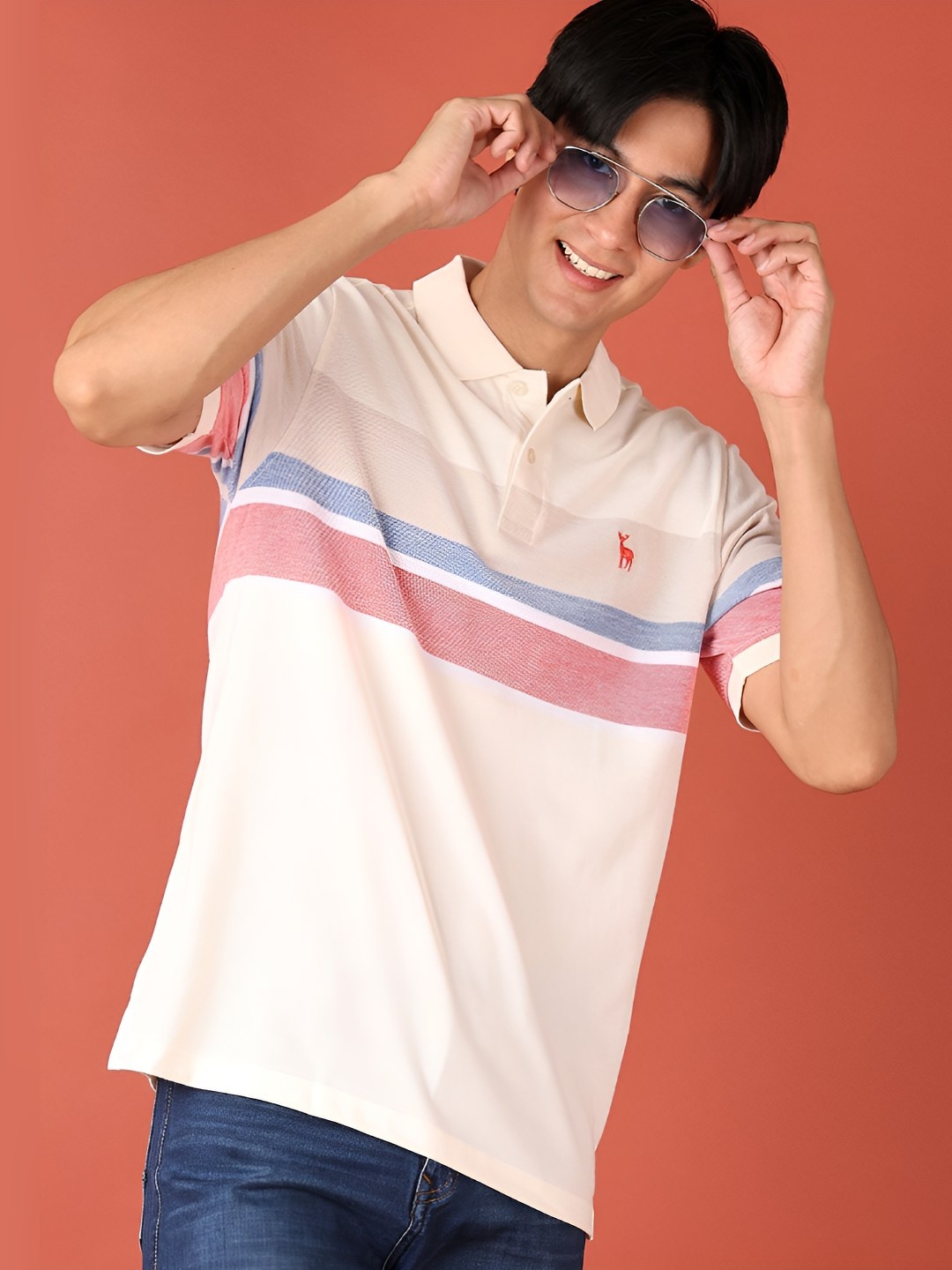 

V-Mart Men Striped Polo Collar T-shirt, Cream