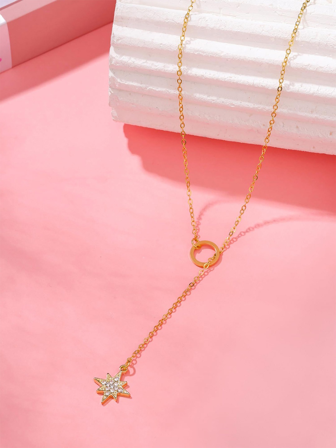 

Yellow Chimes Gold-Plated Star Shaped Stone Studded Minimal Necklace