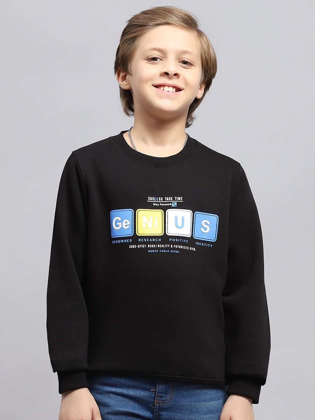 

Monte Carlo Boys Printed Round Neck Cotton Sweatshirt, Black