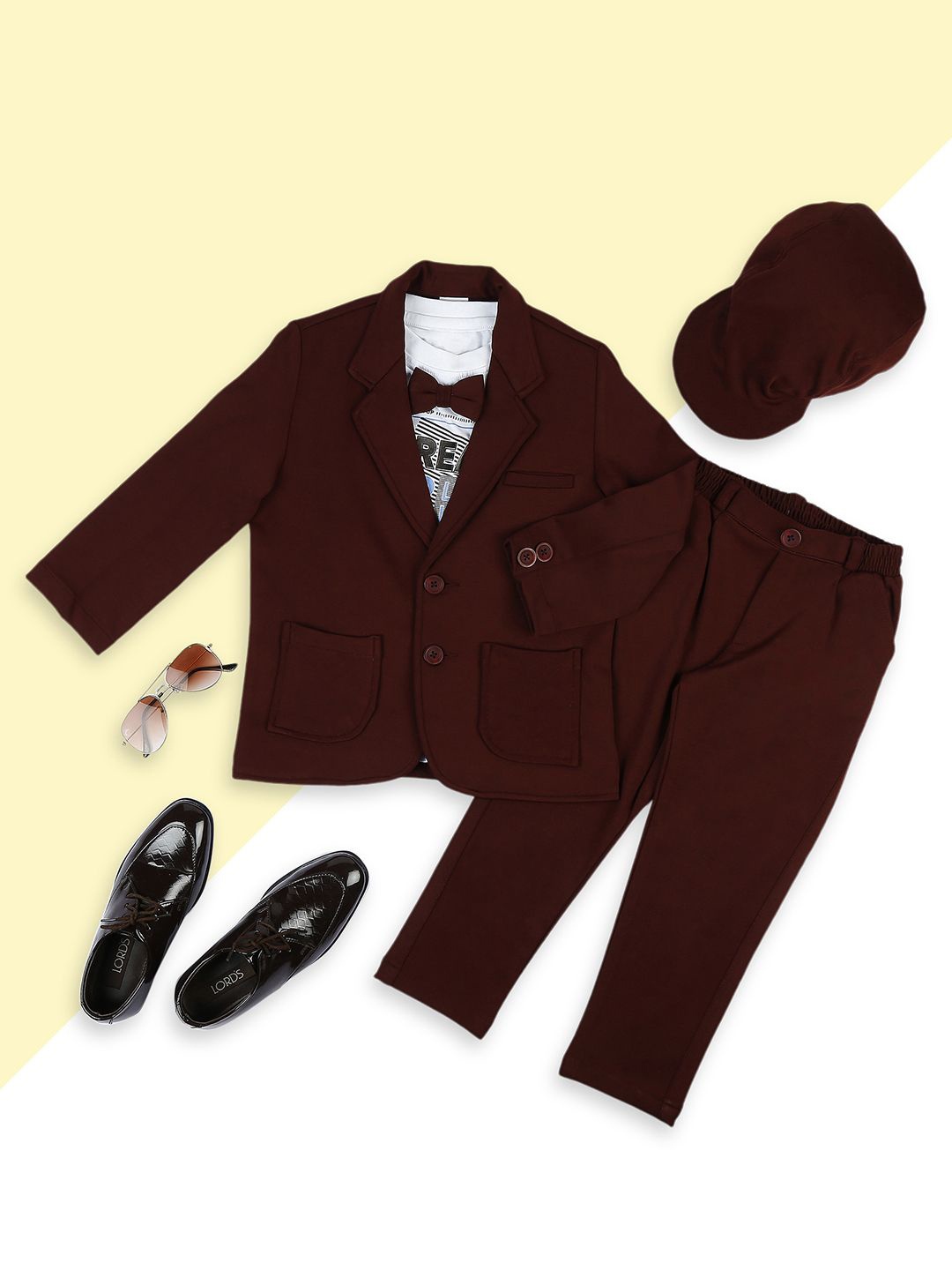 

YK Boys Single Breasted Four Piece Suits, Maroon