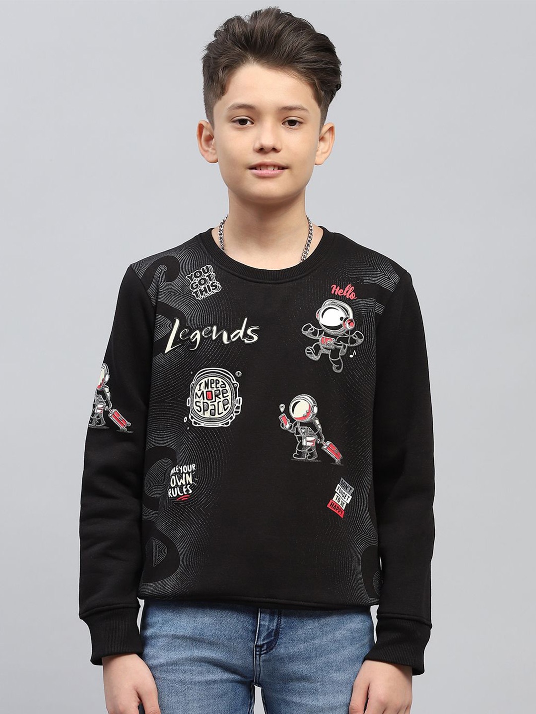 

Monte Carlo Boys Printed Cotton Casual Pullover Sweatshirt, Black