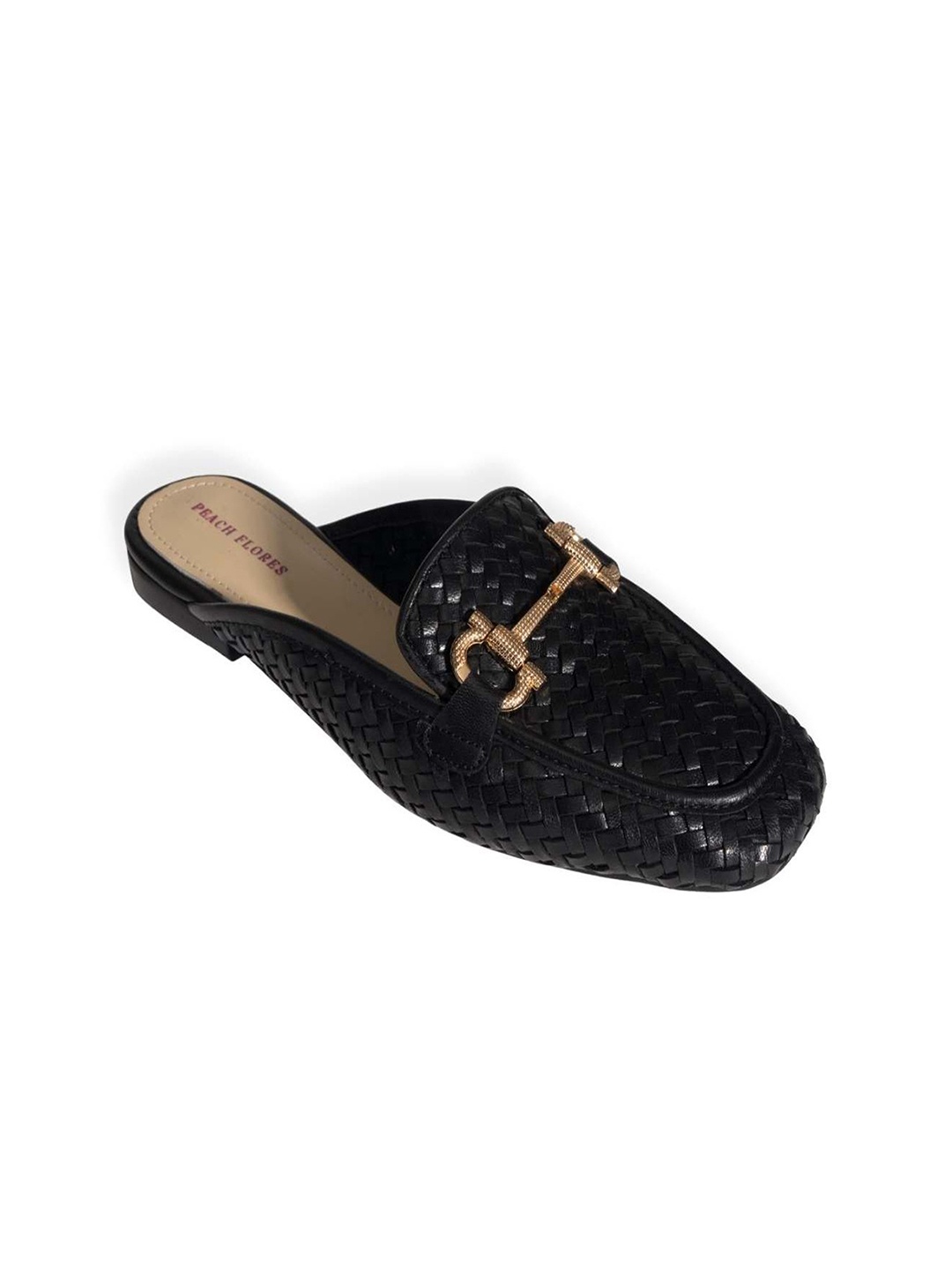

Peach Flores Women Textured Leather Mules, Black