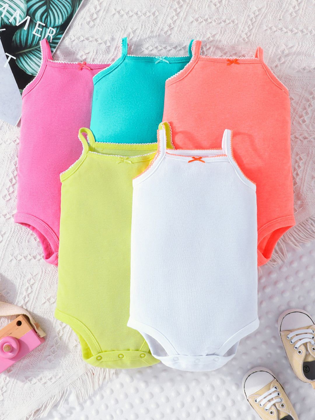 

INCLUD Girls Pack of 5 Shoulder Straps Bodysuit, Pink