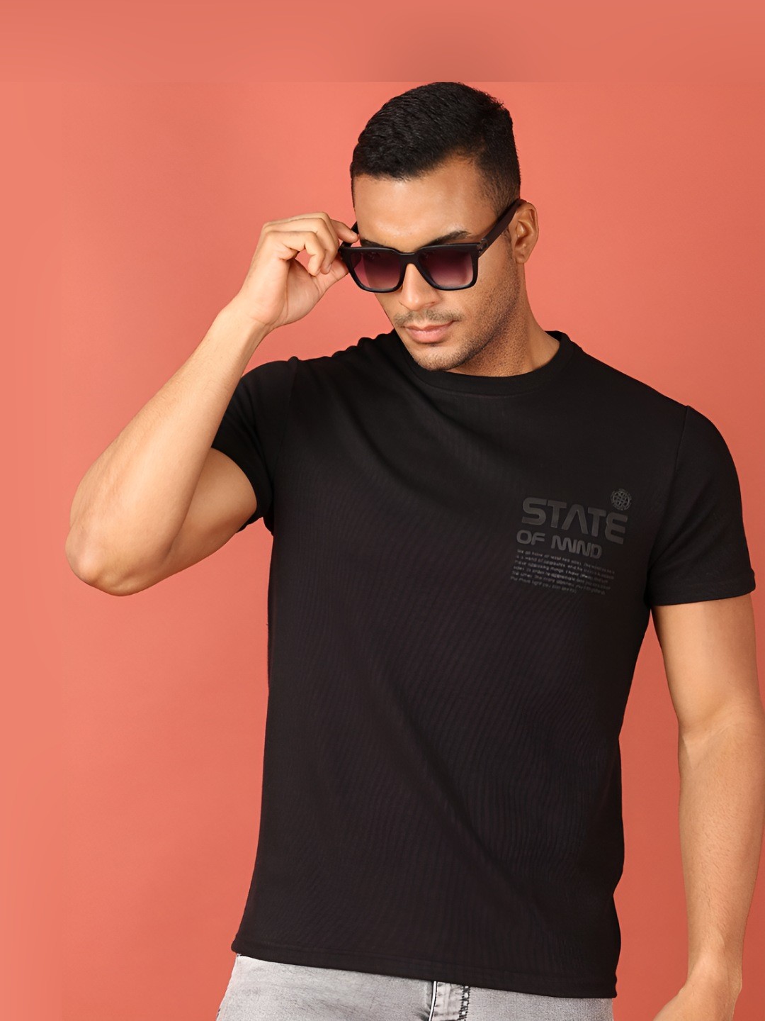 

V-Mart Men Typography Printed Round Neck Cotton Slim Fit T-shirt, Black