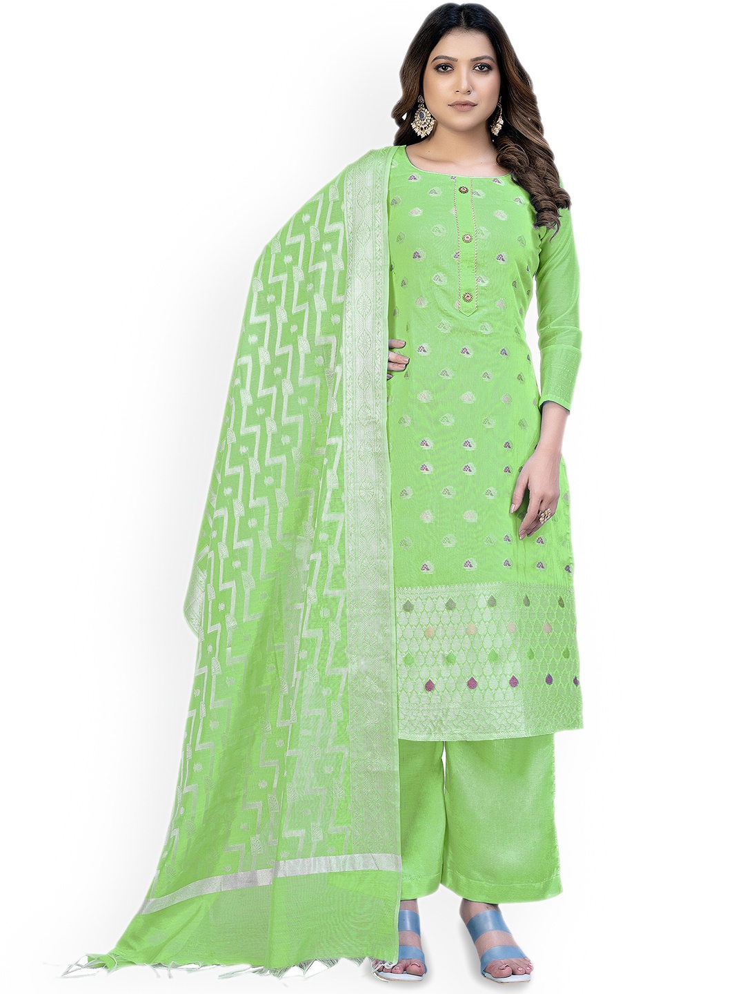 

Maroosh Floral Woven Design Unstitched Dress Material, Green
