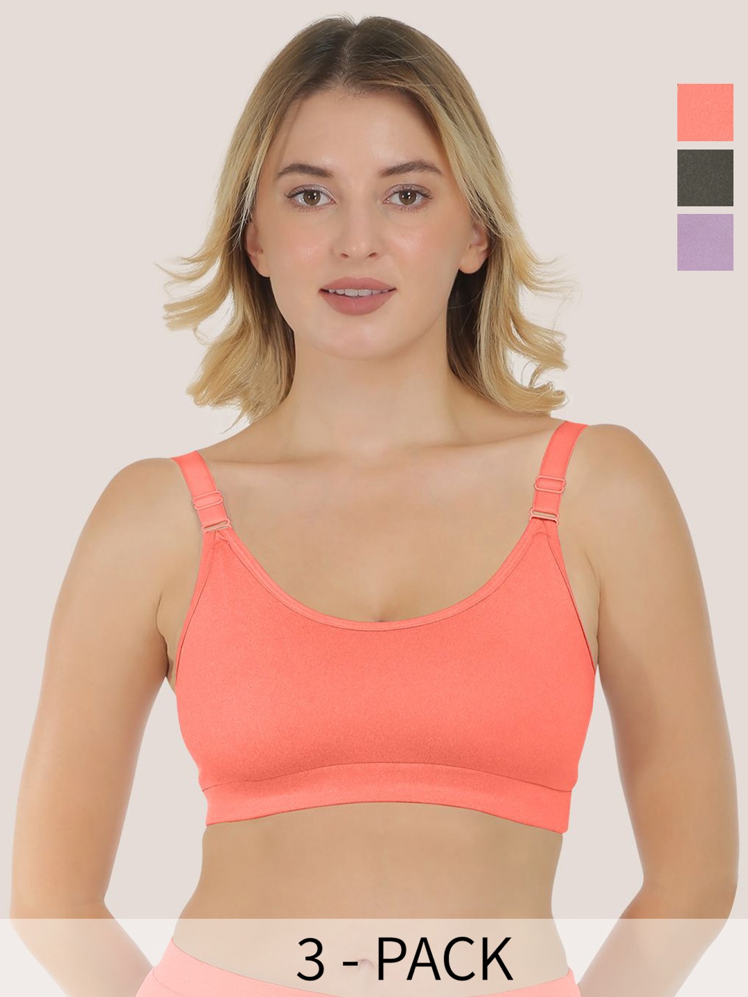 

POOJA RAGENEE Women Pack of 3 Cotton Non Padded Medium Coverage T-shirt Bra, Coral