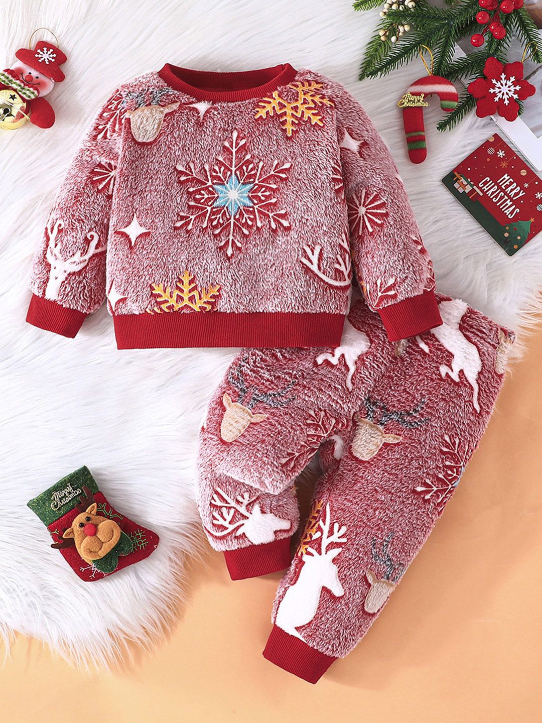 

INCLUD Boys Printed Round Neck Long Sleeves Sweatshirt With Jogger, Red