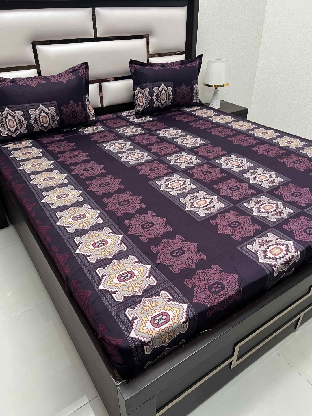 

Pure Decor Passion Fur Purple Printed Cotton 300 TC Queen Bedsheet Set 2.28 m x 2.54 m