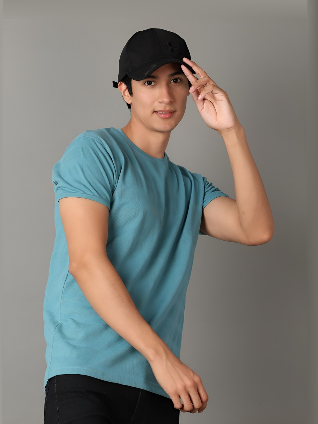 

V-Mart Men Self Design Round Neck Cotton T-shirt, Teal