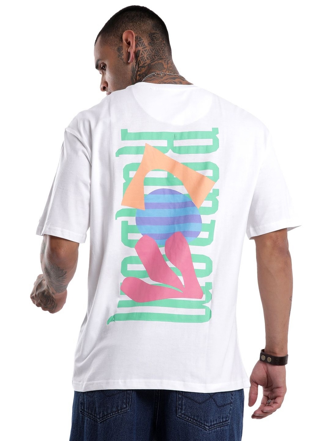 

WROGN Men Typography Printed Round Neck Cotton Oversized T-shirt, White