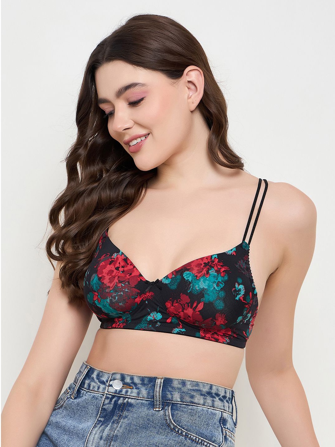 

Clovia Women Floral Full Coverage Lightly Padded Bra, Black