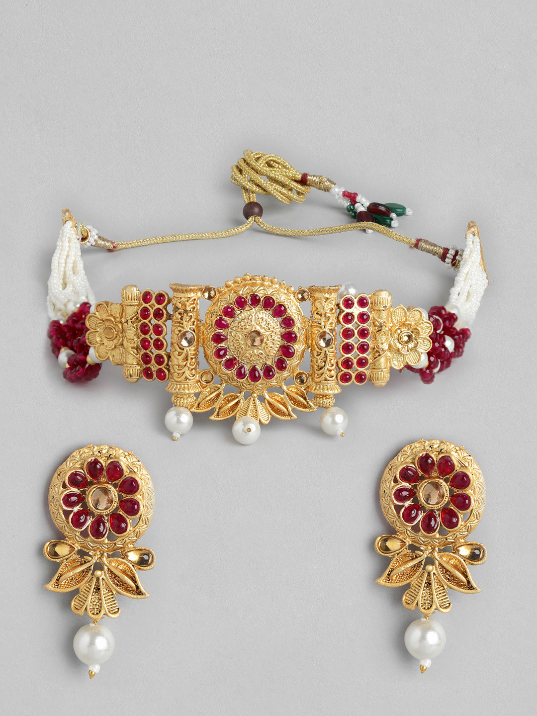 

MANSIYAORANGE Gold-Plated Crystal Pearl Choker Jewelry Set, Pink