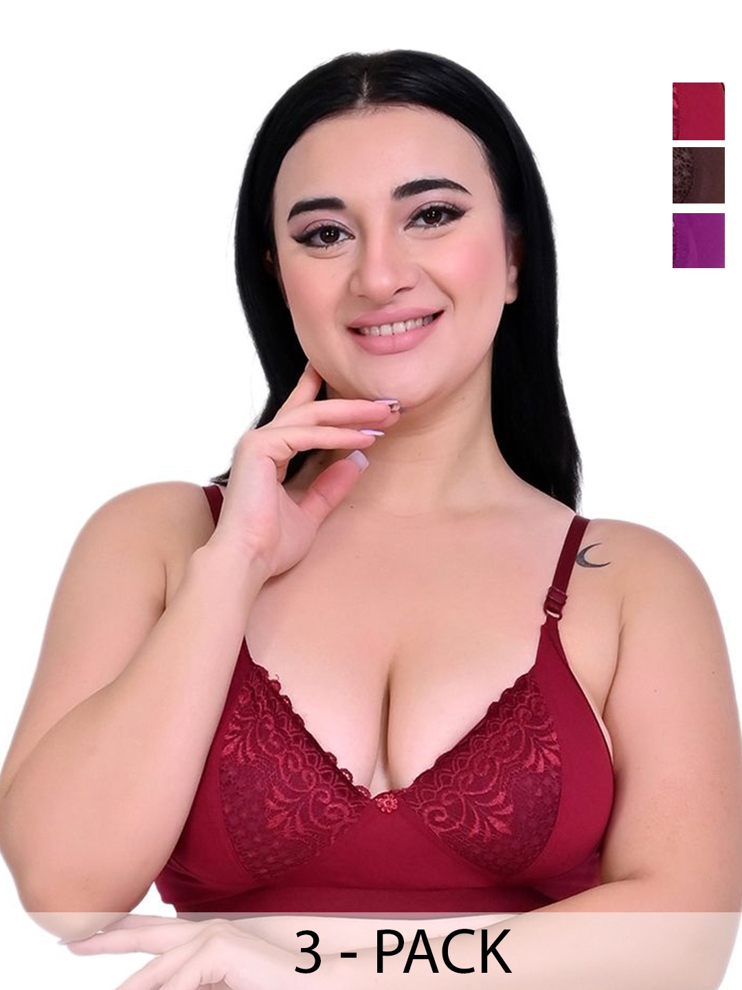 

Piylu Pack of 3 Medium Coverage T-shirt Bra, Red