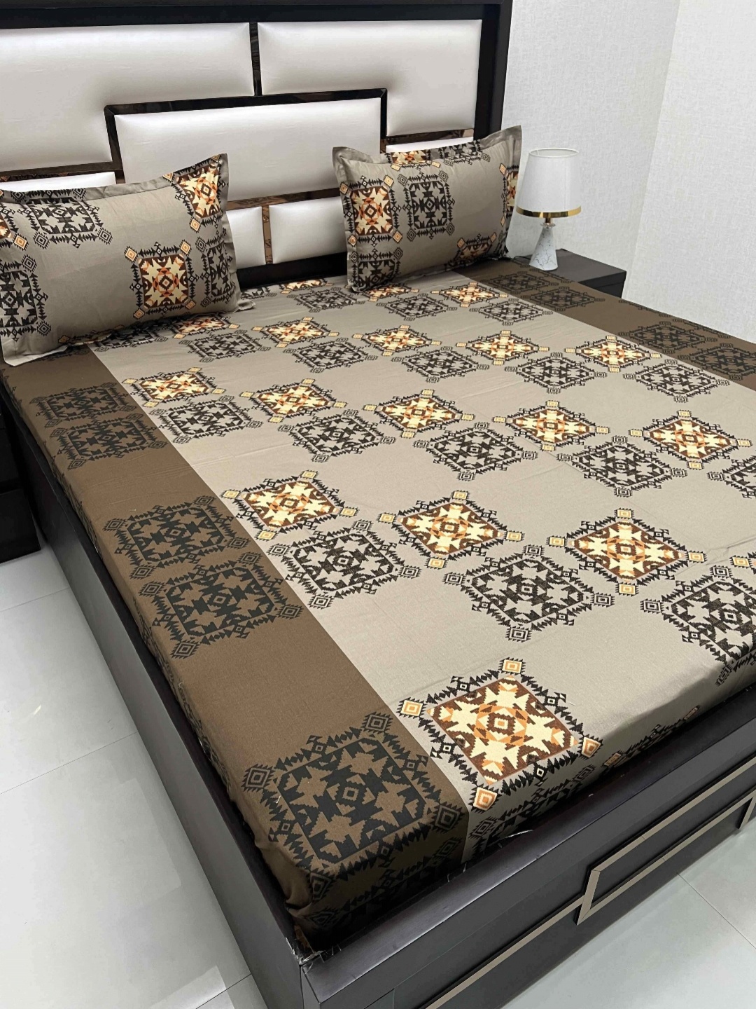 

Pure Decor Cotton Queen Size Double Bed Bedsheet With 2 Pillow Covers 2.28m X 2.54m, Brown