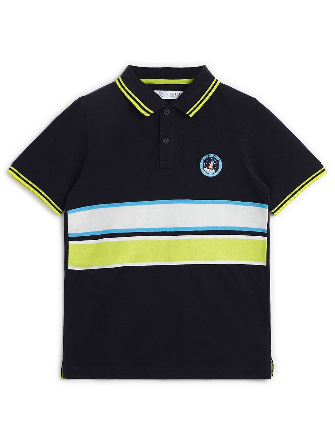 

Alan Jones Boys Striped Polo Collar Cotton T-shirt, Black