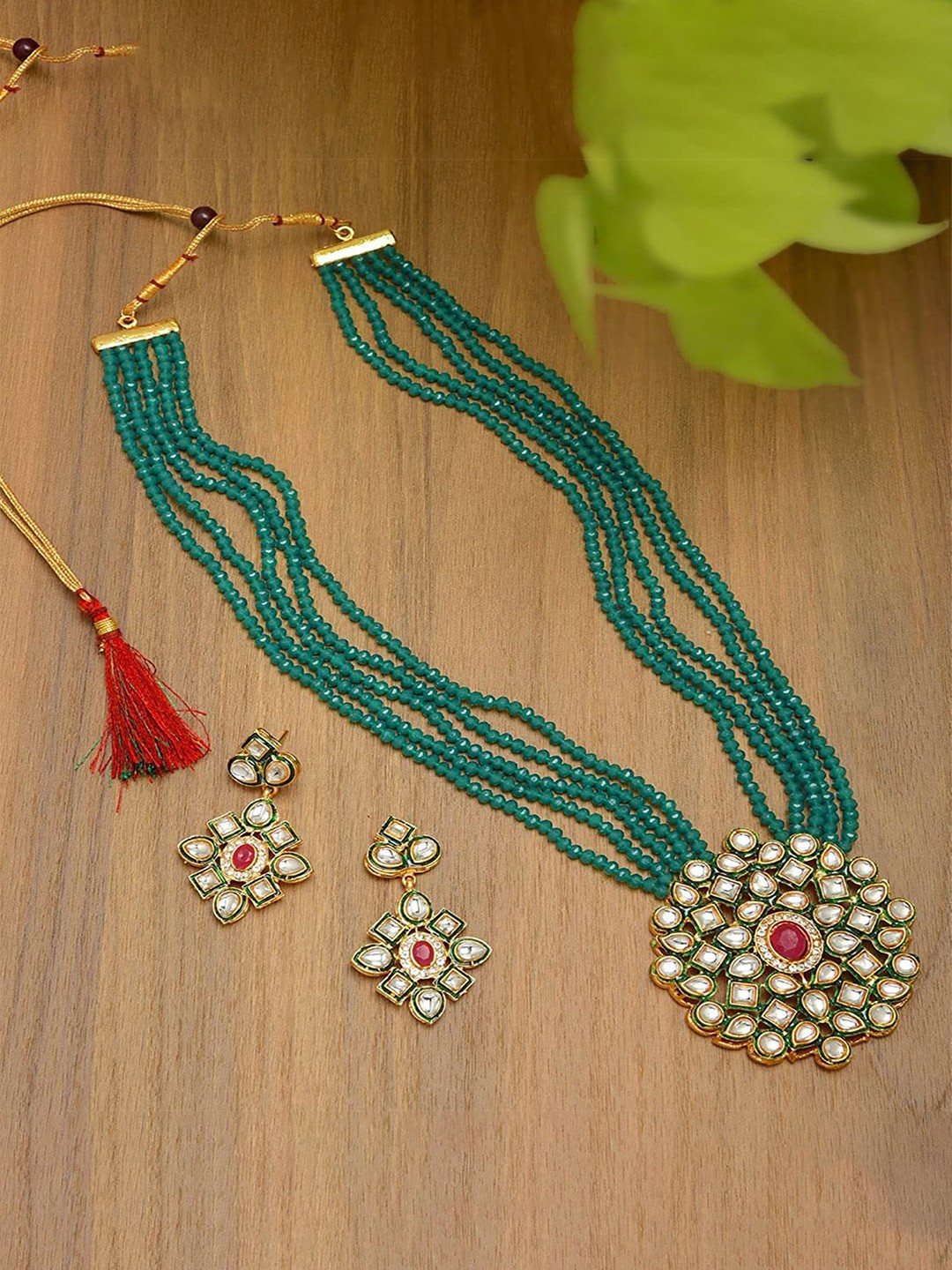 

Stefan Gold-Plated Layered Stone Studded & Beaded Jewellery Set