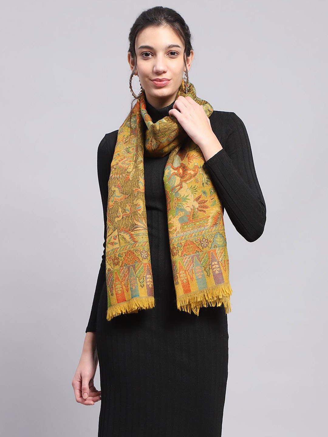 

Monte Carlo Women Mustard Self Design Woven Design Stole