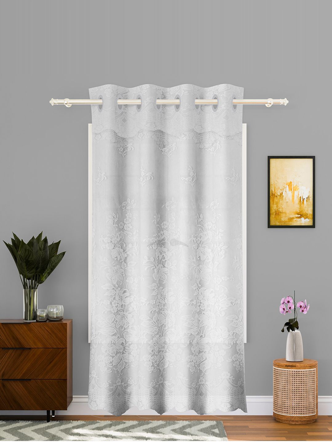 

Kuber Industries White Self Design Cotton Long Door Curtain