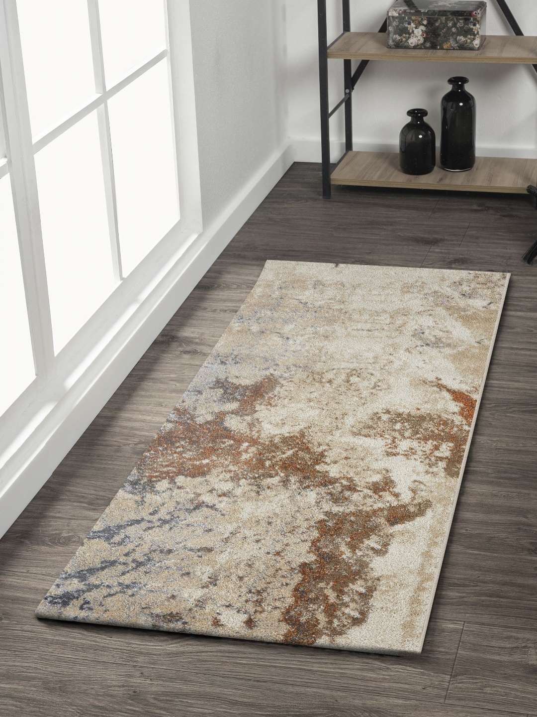 

OBSESSIONS Rust & Beige Abstract Printed Anti-Static Bedside Runner