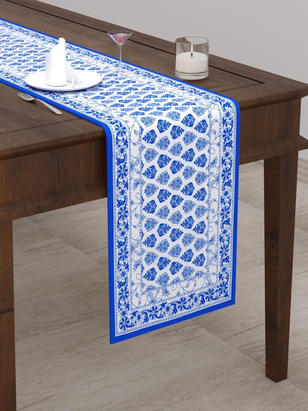 

The Craft Monk Blue & White Printed Pure Cotton Table Runner