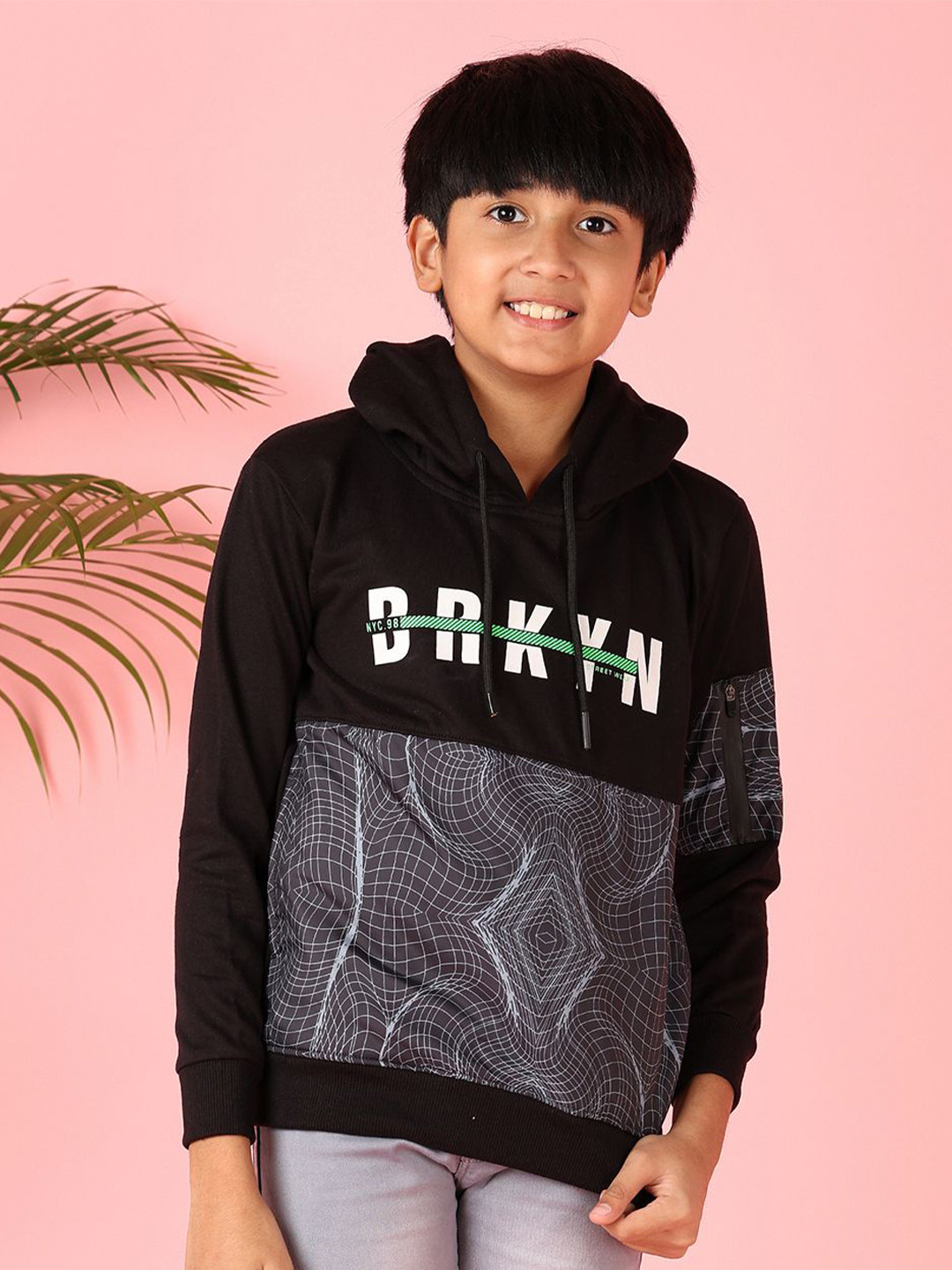

V-Mart Boys Typography Printed Hooded Sweatshirt, Black