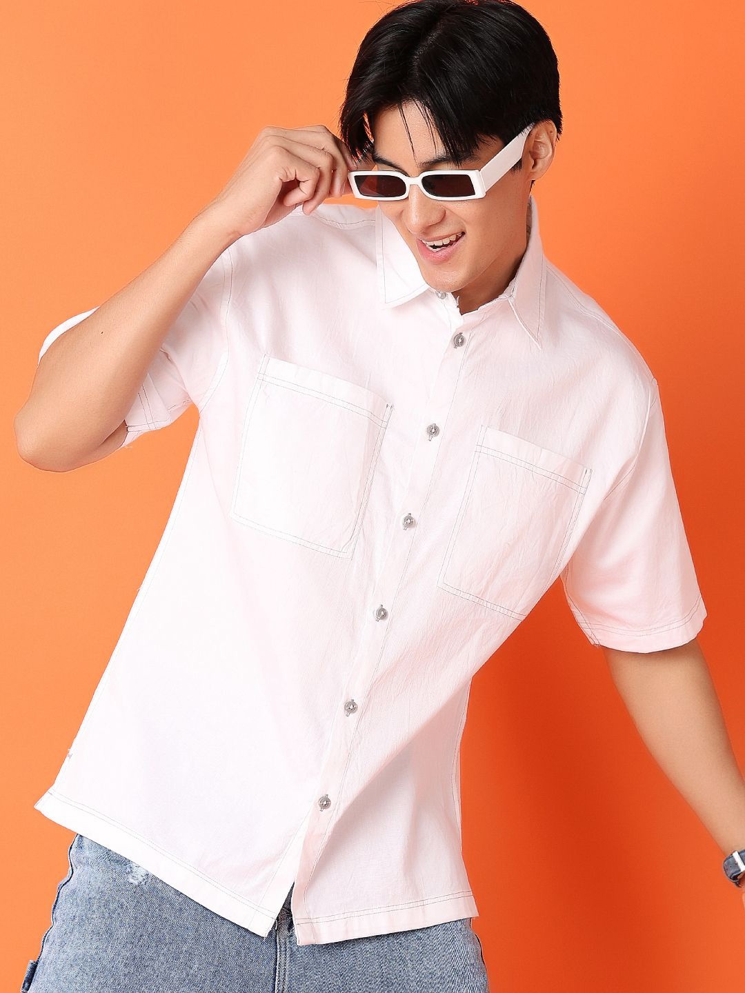 

V-Mart Men Spread Collar Solid Cotton Casual Shirt, White