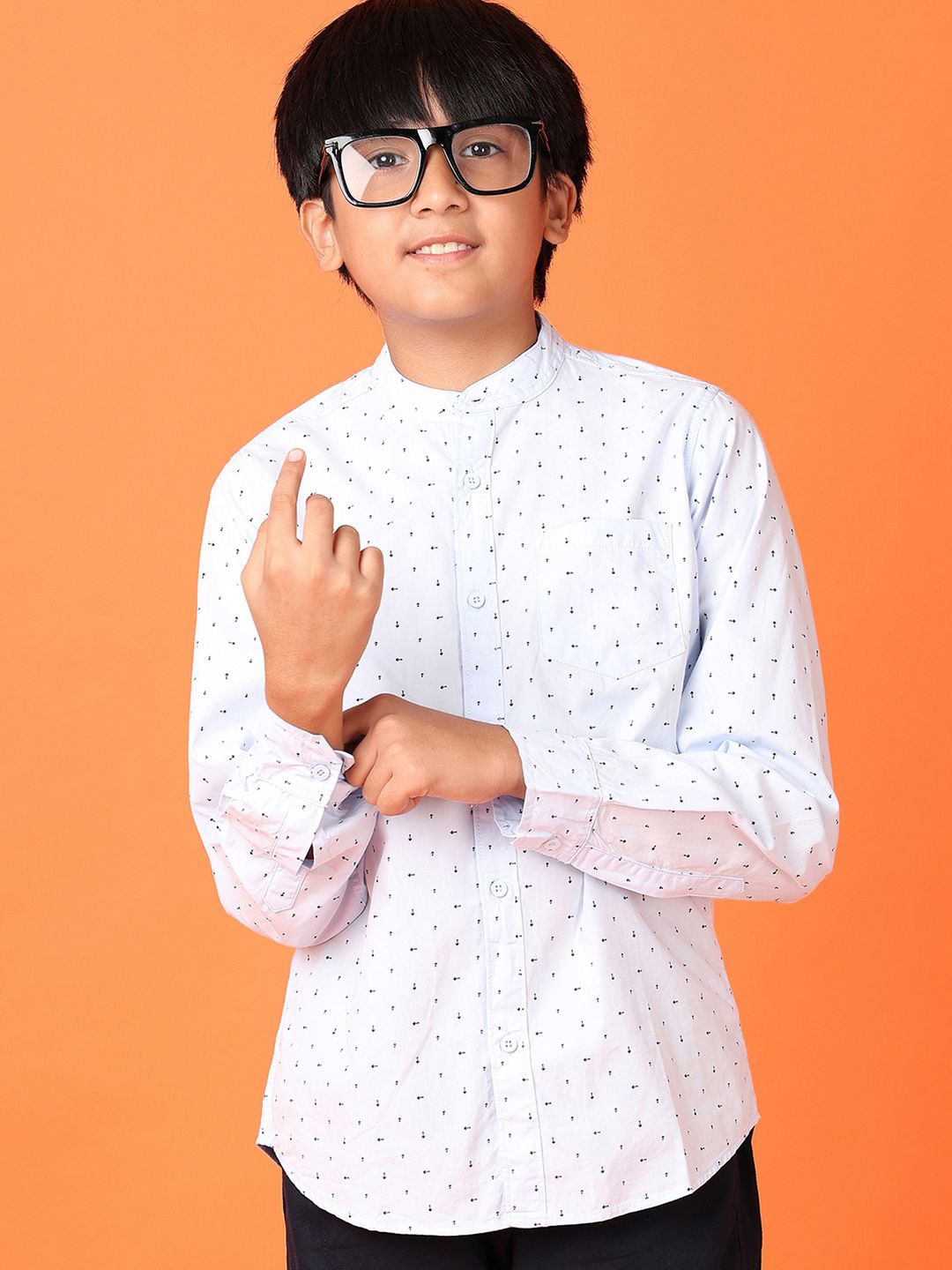 

V-Mart Boys Band Collar Micro Ditsy Printed Cotton Casual Shirt, Blue