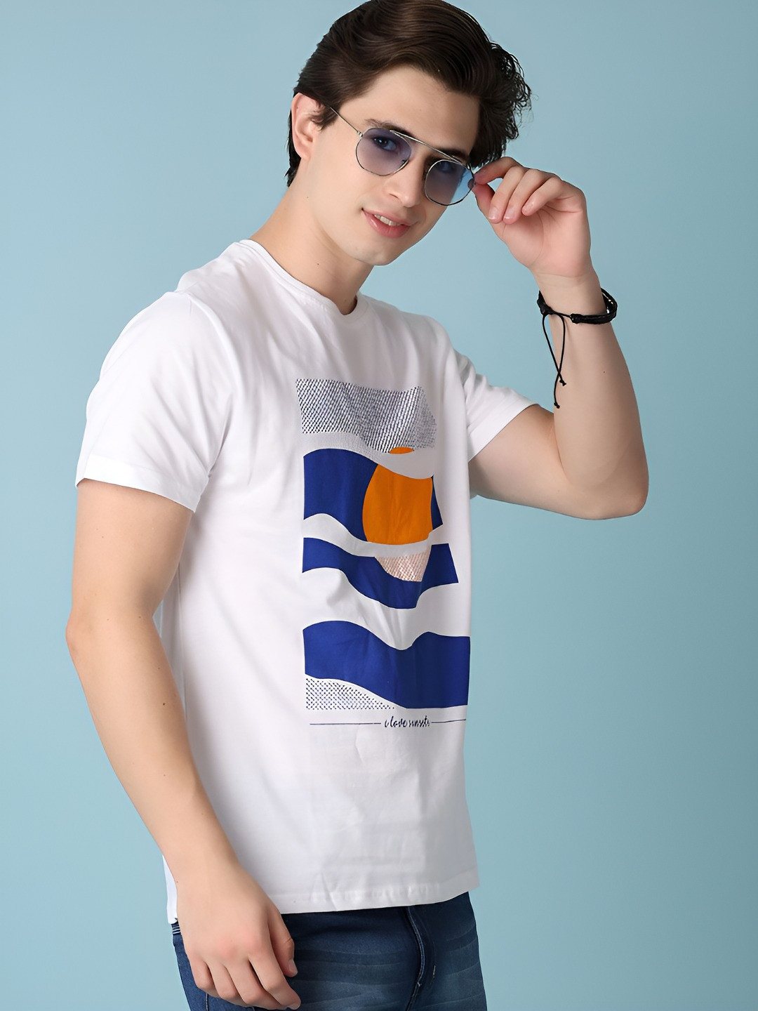 

V-Mart Men Graphic Printed Round Neck Cotton T-shirt, White