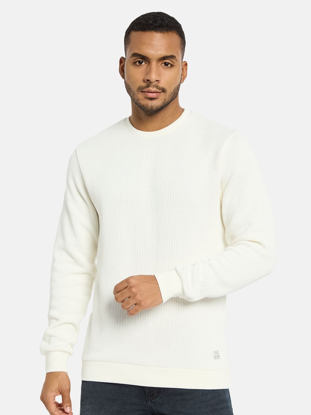 

Octave Men Solid Round Neck Long Sleeves Pullover Sweatshirt, White
