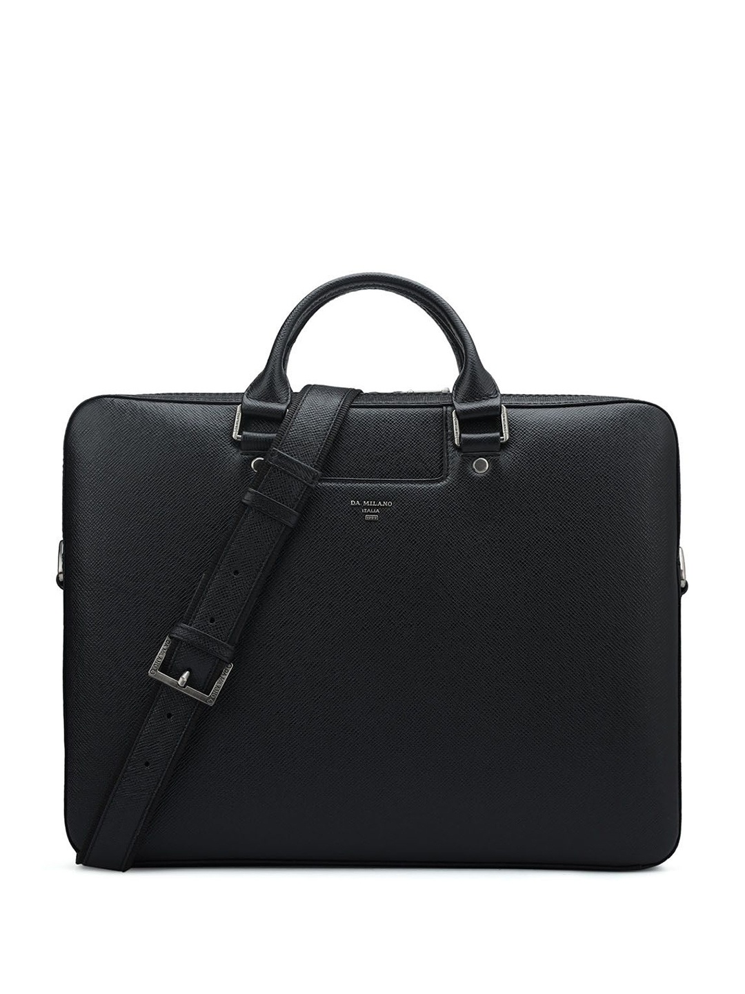 

Da Milano Unisex Textured Leather Laptop Bag, Black