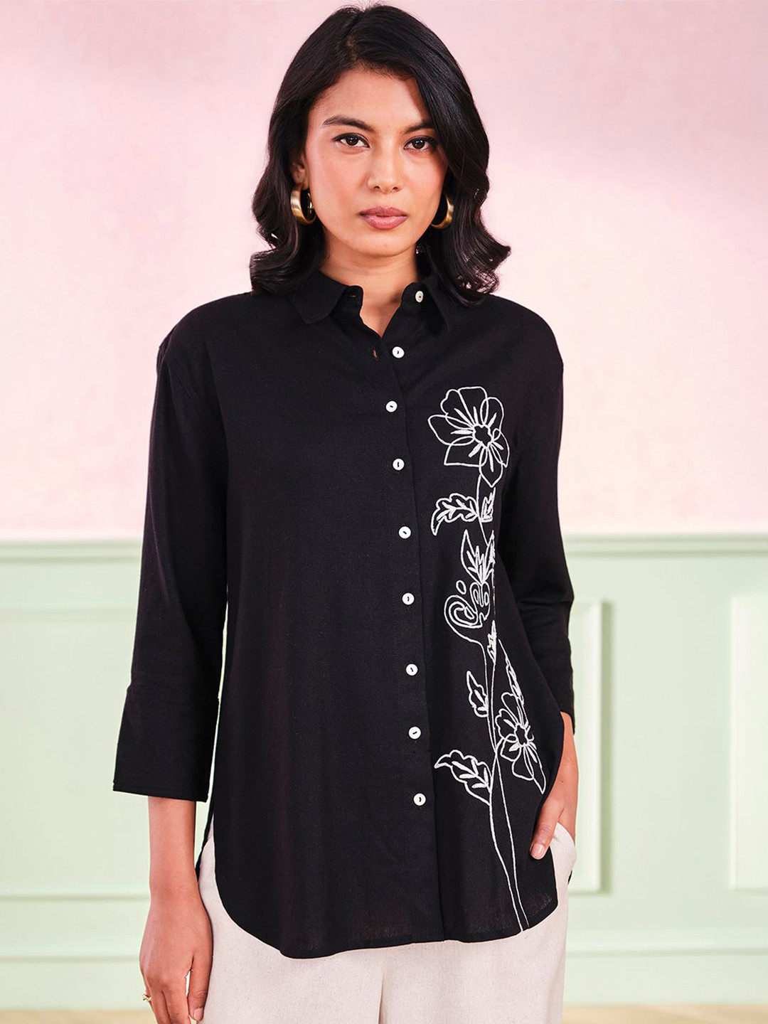 

AND Women Floral Printed Top, Black