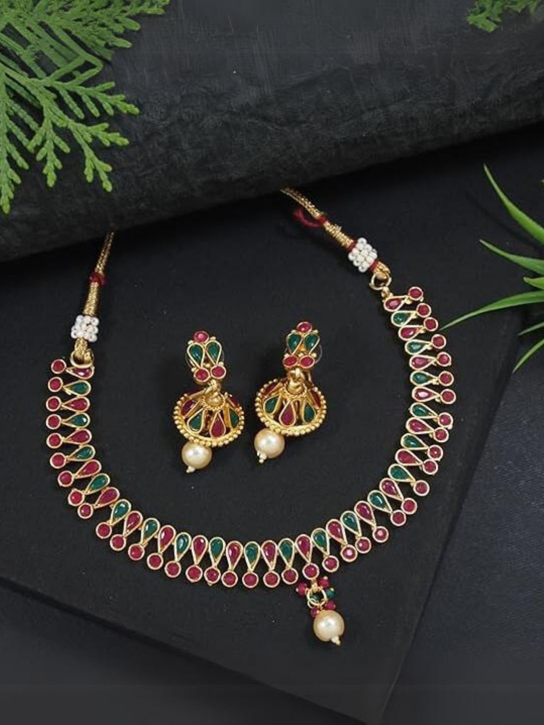 

I Jewels Gold-Plated Stone-Studded Jewellery Set