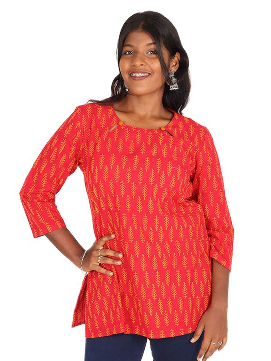 

Avishya Women Floral Printed Pure Cotton Kurti, Red