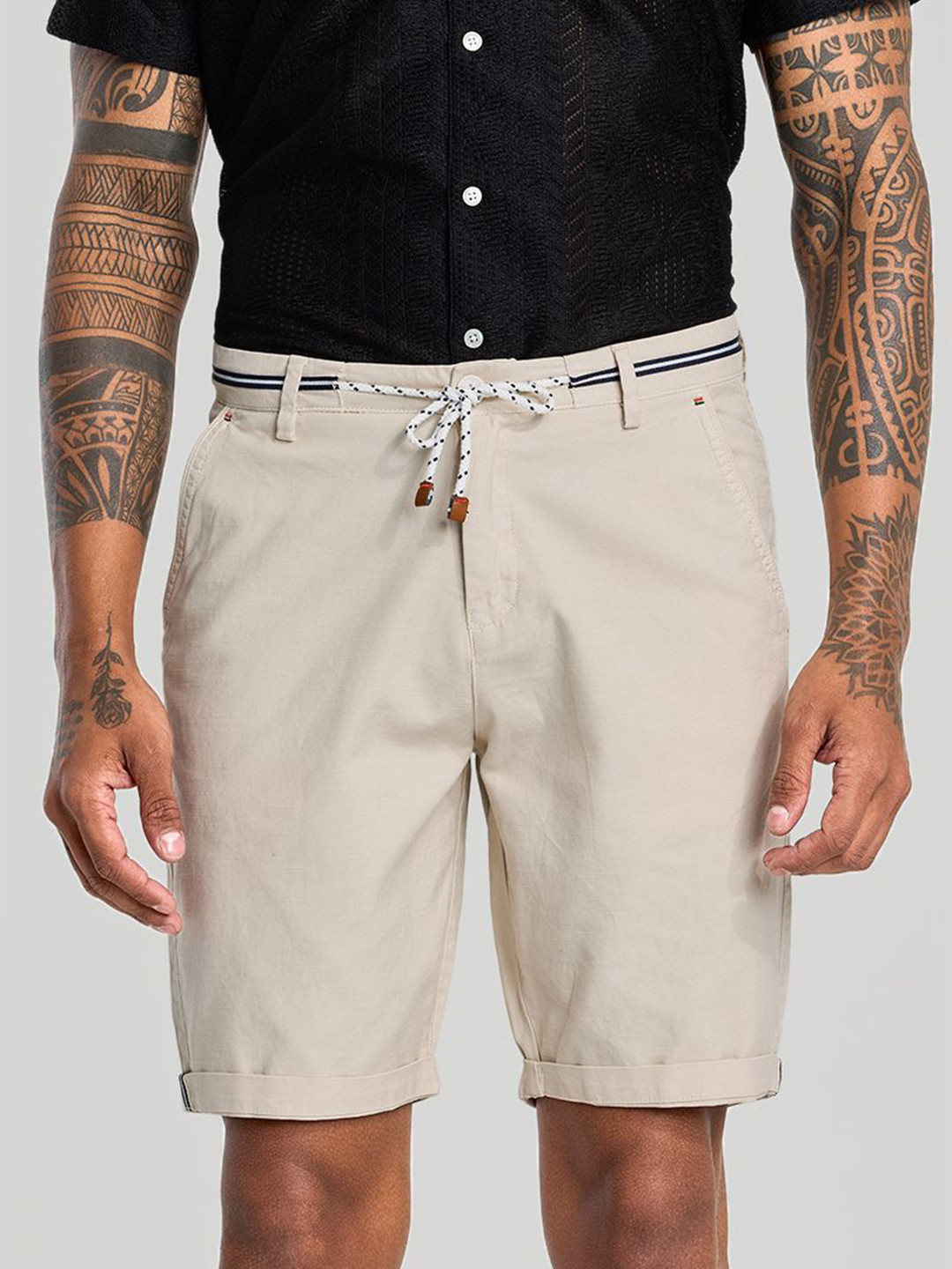 

Snitch Men Mid-Rise Regular Fit Linen Shorts, Beige