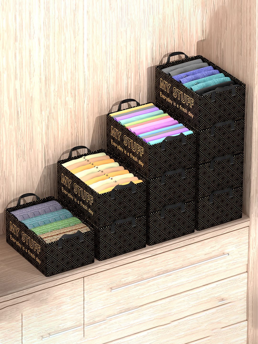 

Kuber Industries Black 10 Pieces Printed Foldable Drawer Organisers