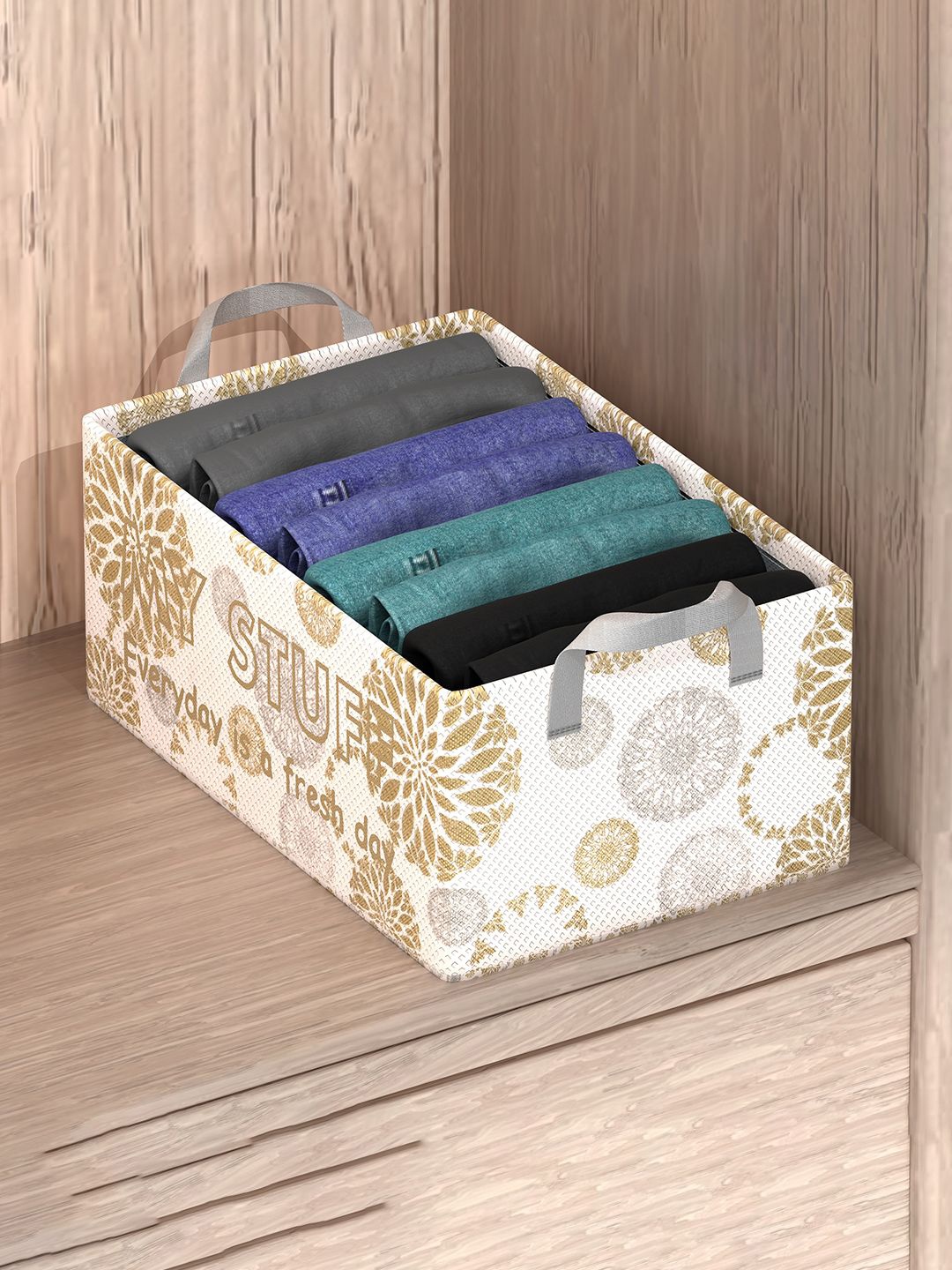 

Kuber Industries White Printed Foldable Drawer Organisers