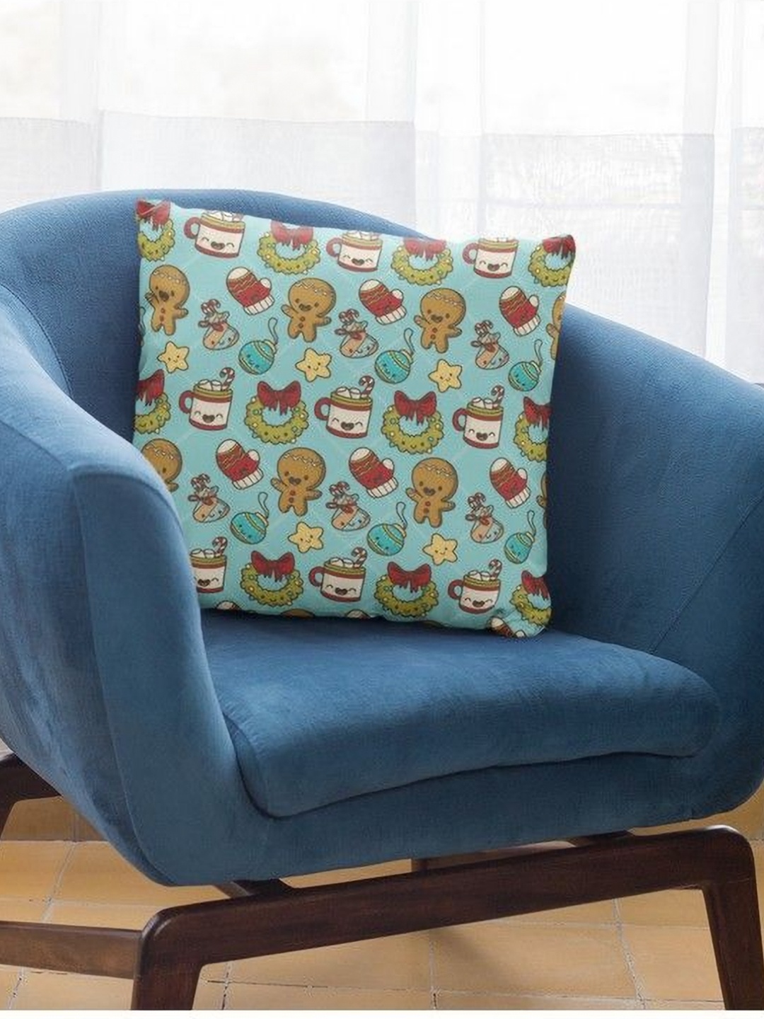 

THEYAYACAFE Blue & Brown Ethnic Motifs Velvet Square Cushion Covers