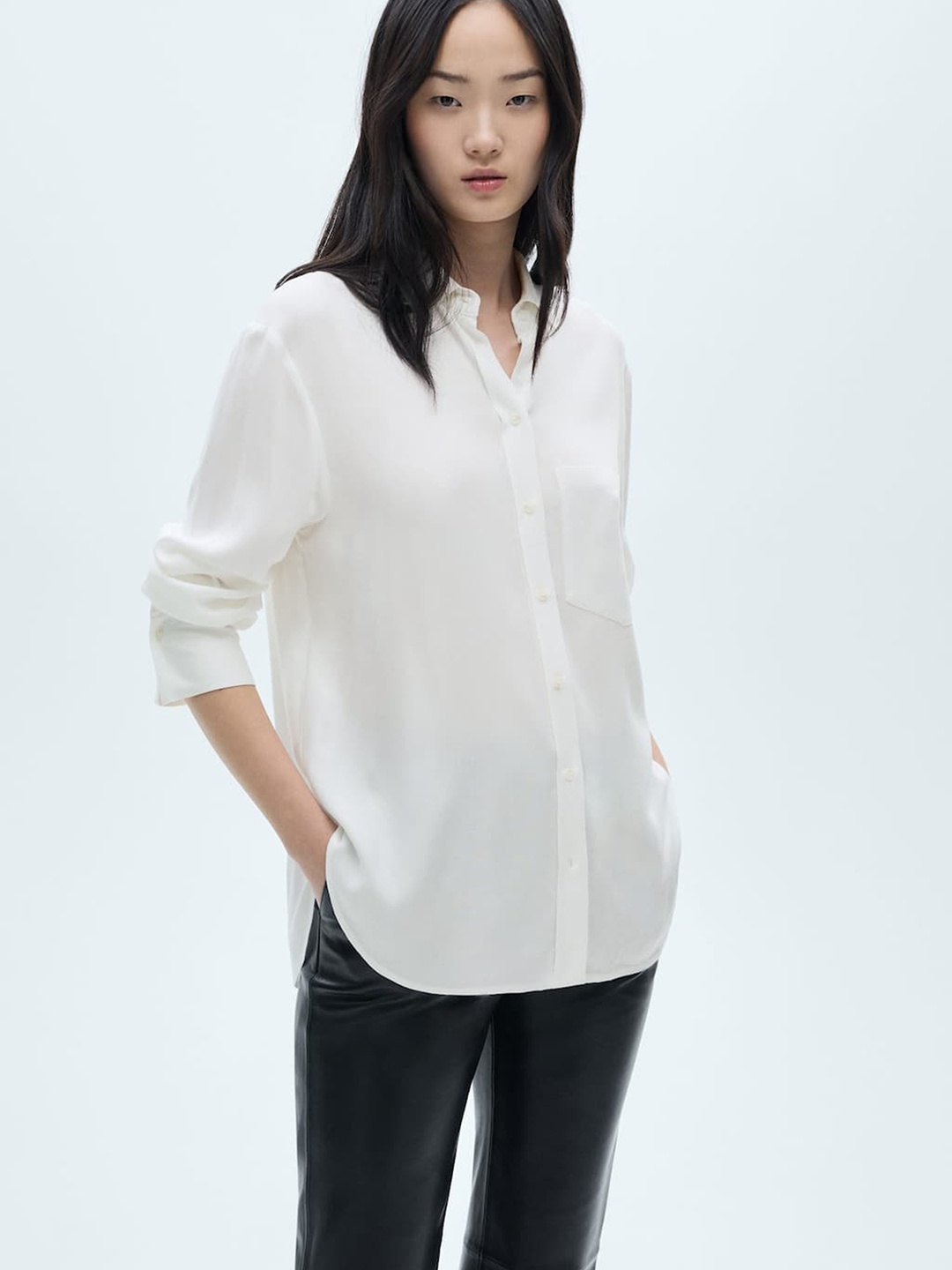 

MANGO Women Casual Longline Shirt, White