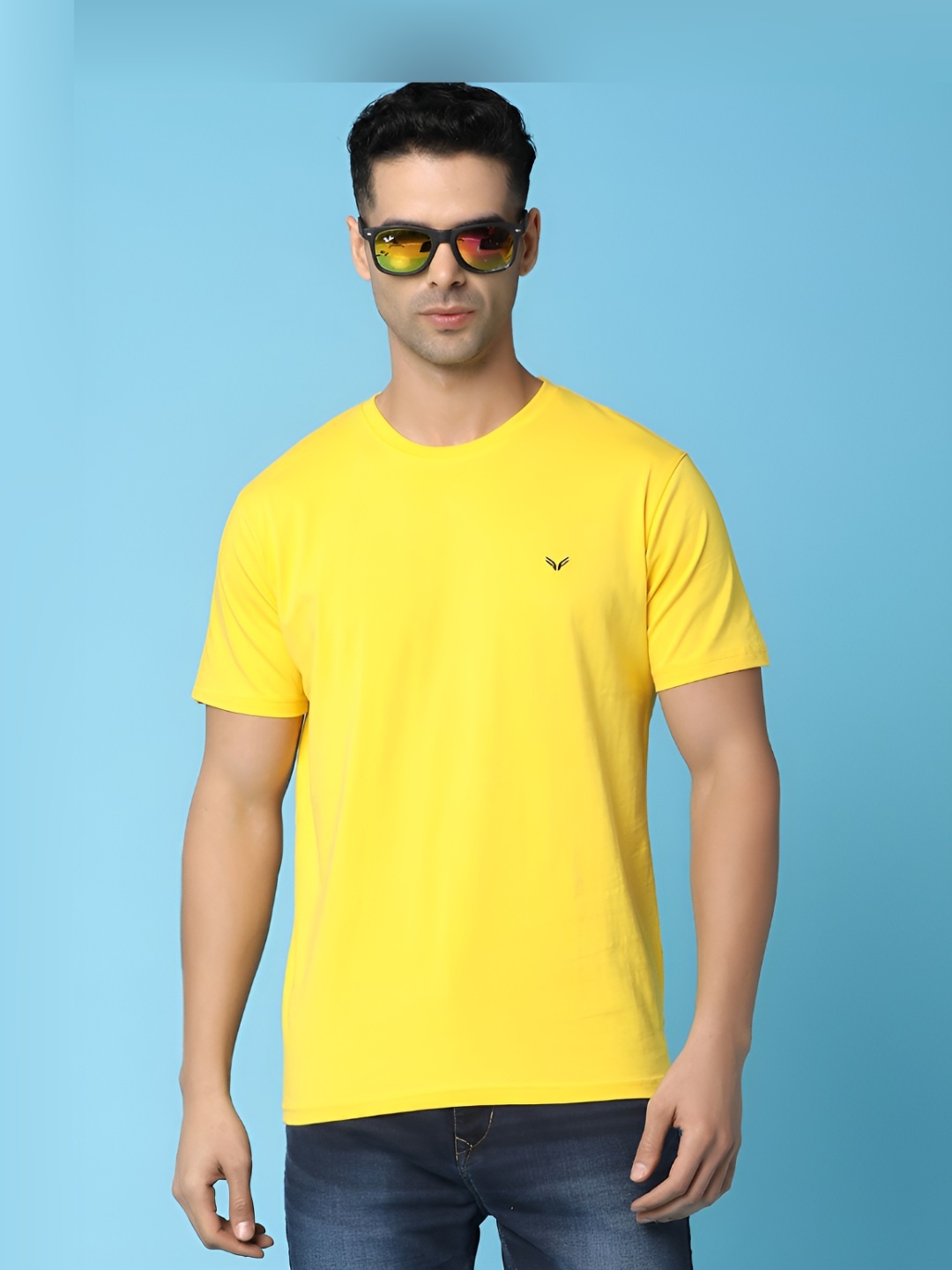 

V-Mart Men Solid Round Neck Cotton T-shirt, Yellow