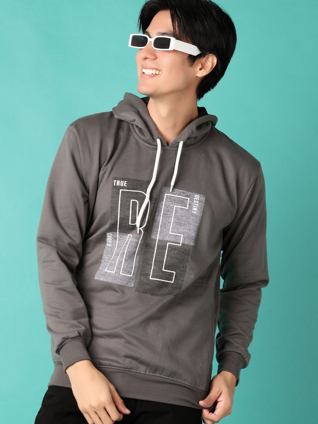 

V-Mart Men Printed Hooded Pullover Sweatshirt, Grey