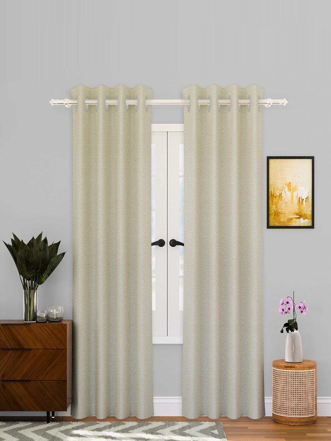 

Kuber Industries Cream 2 Pieces Self Design Cotton Door Curtains