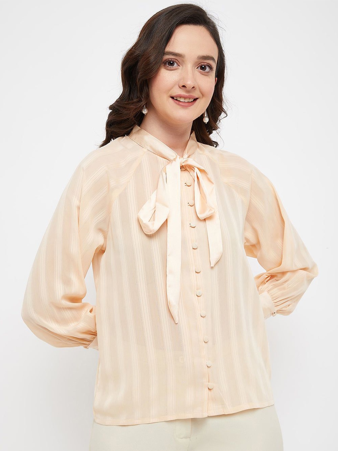 

Madame womens Tie-Up Neck Shirt Style Top, Peach